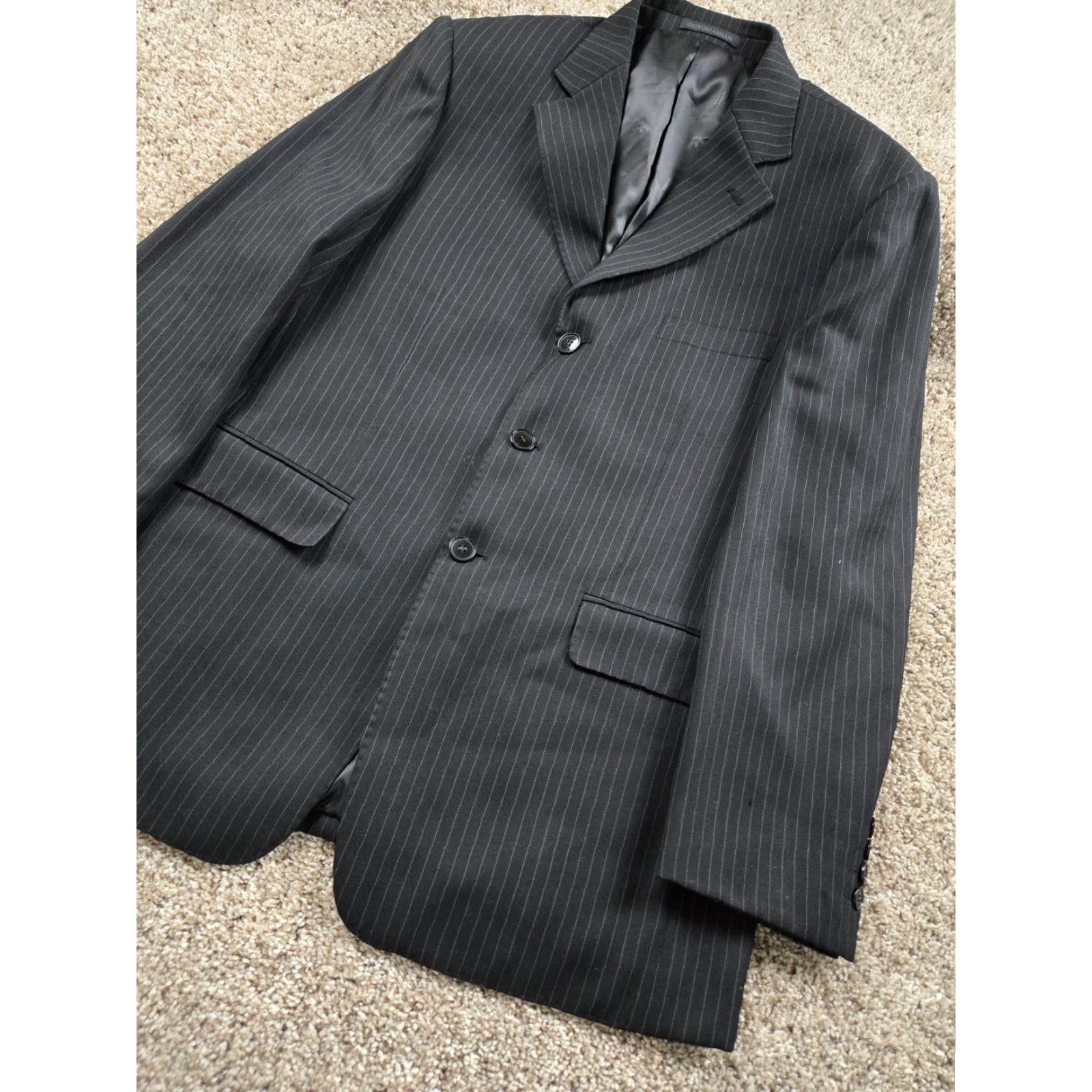 Giorgio Armani Giorgio Armani Le Collezioni Suit Jacket Black Pinstripe 40US 50EU Notch Lapel Three-Button Single-Breasted Wool Blazer Men 2 Piece Italy Vintage: No Size 40R - 2 Thumbnail