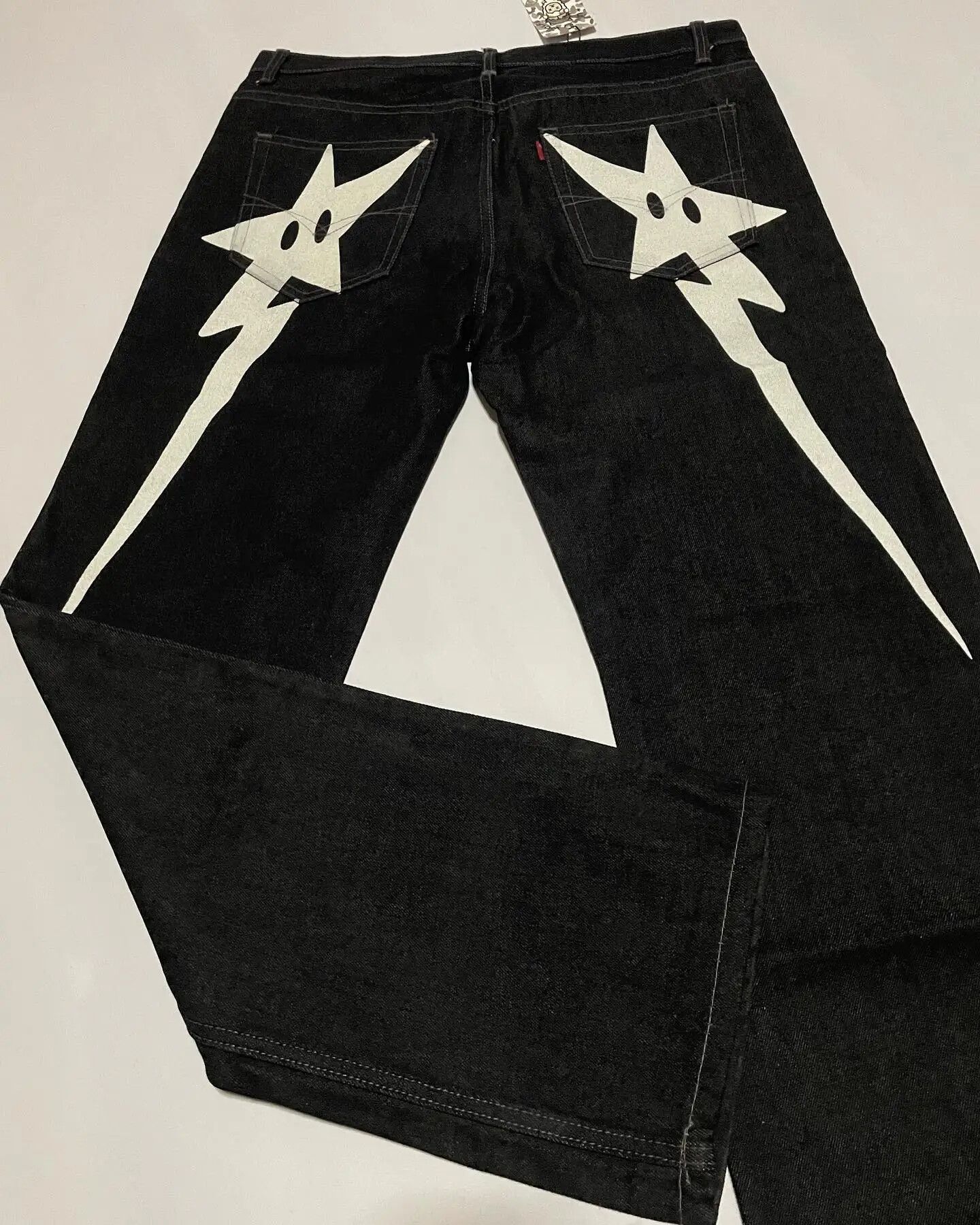 Pre-owned Jean X Vintage Streetwear Y2k Stars Print Baggy Jeans In Black