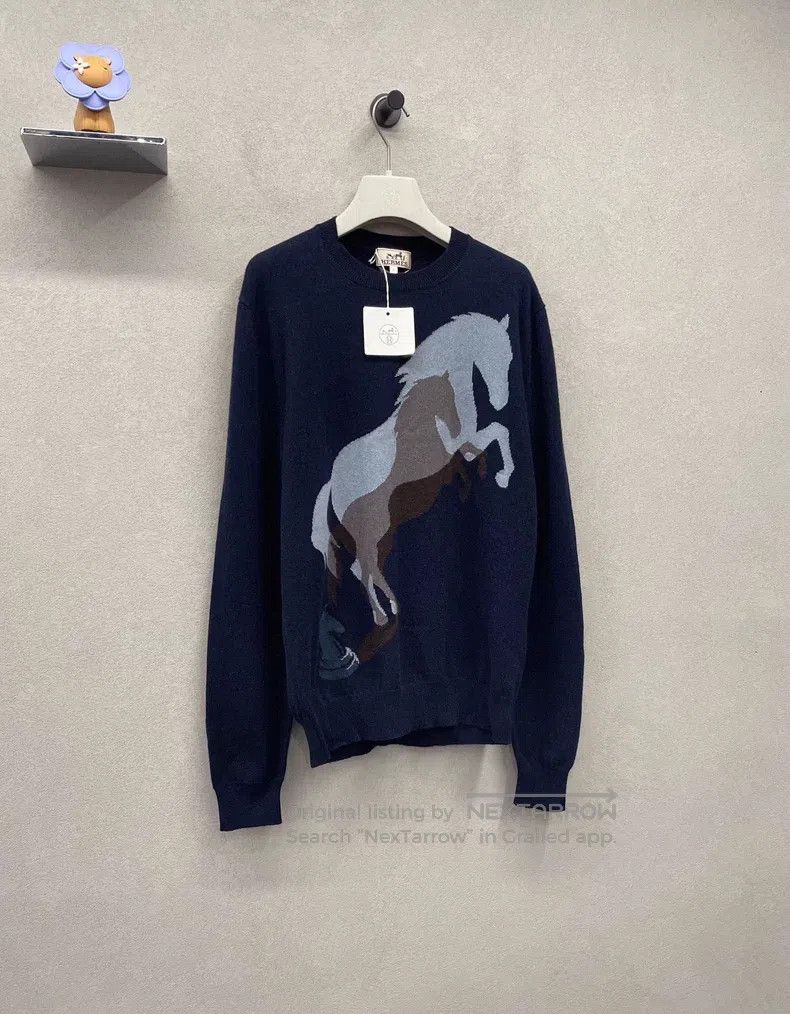Hermes Hermes Navy Blue Long Sleeve Knit Top Size US M / EU 48-50 / 2 - 2 Thumbnail