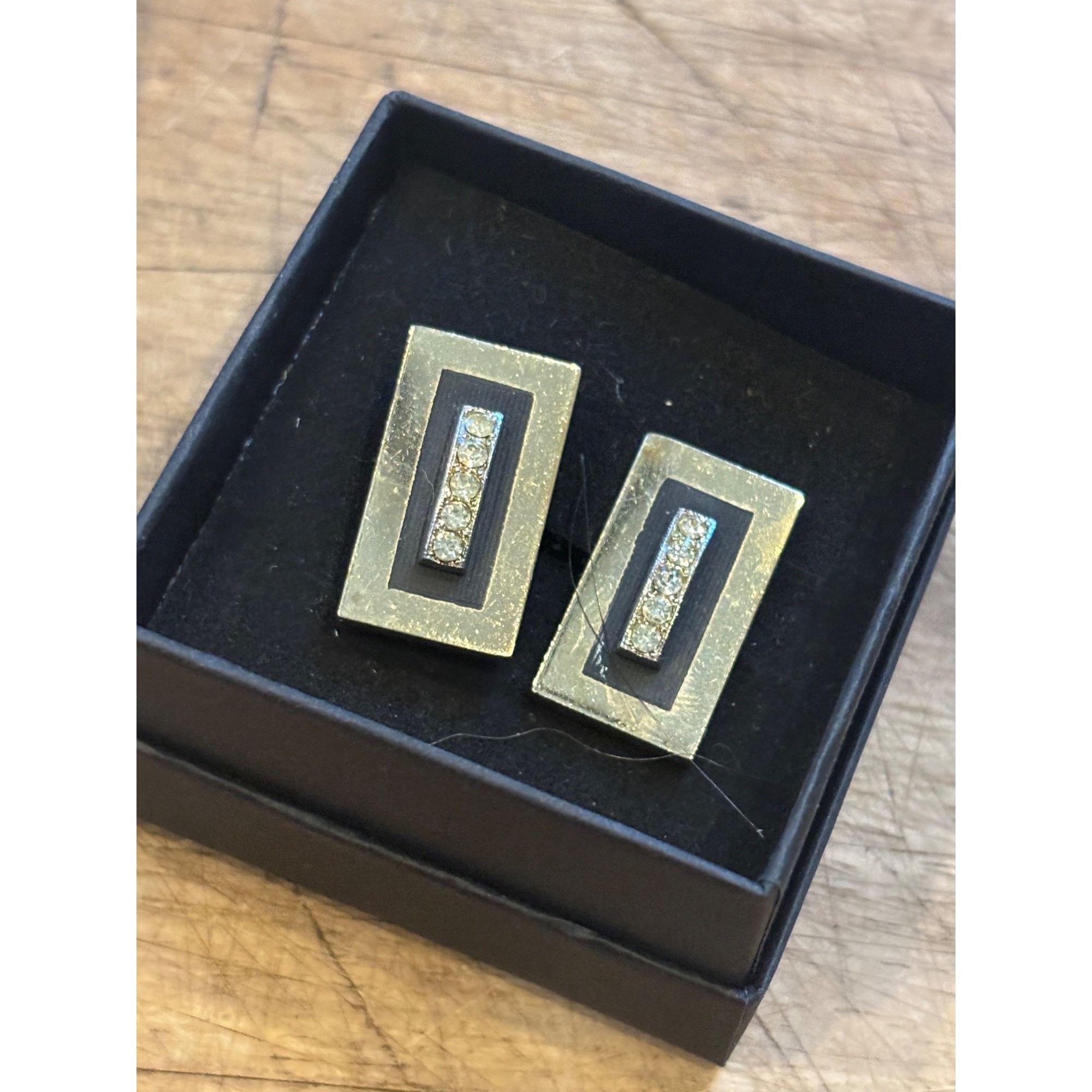 Other Vintage Gold-Tone Rectangular Cufflinks With Rhinestone & Bl Size 40 - 2 Thumbnail