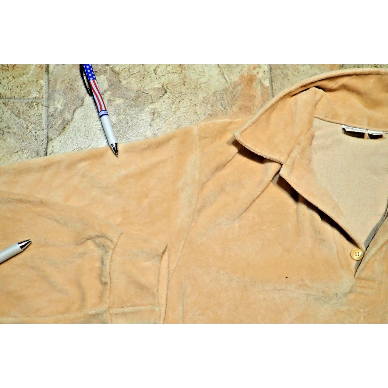 Velvet **VINTAGE L.S. Ayres 50s Long Sleeve Tan Velvet Pullover Shirt Adult Medium Rockabilly 1970s Mens** Size US M / EU 48-50 / 2 - 6 Thumbnail