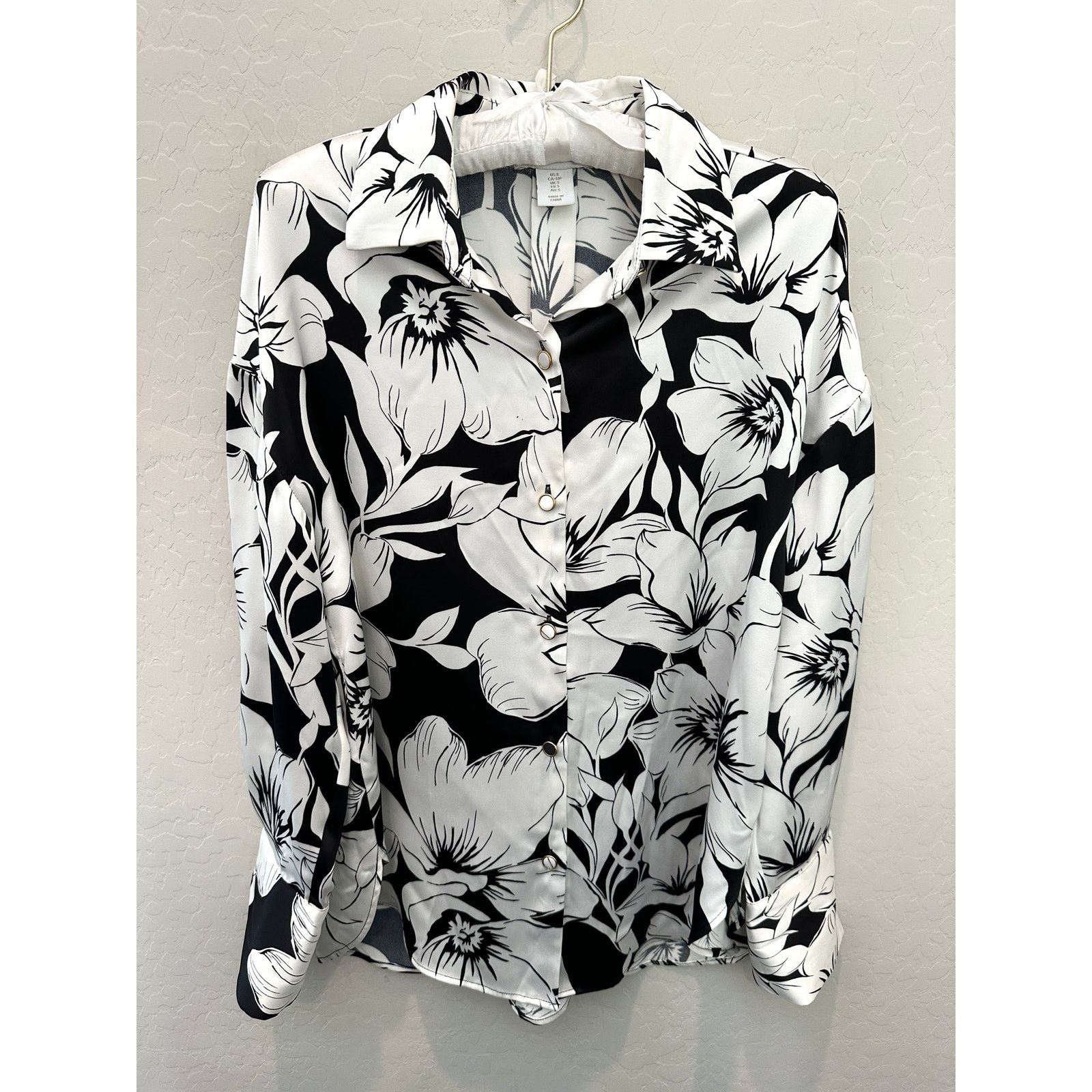 House of Harlow HOUSE OF HARLOW White Modern Floral Button Front Blouse Size S / US 4 / IT 40 - 1 Thumbnail