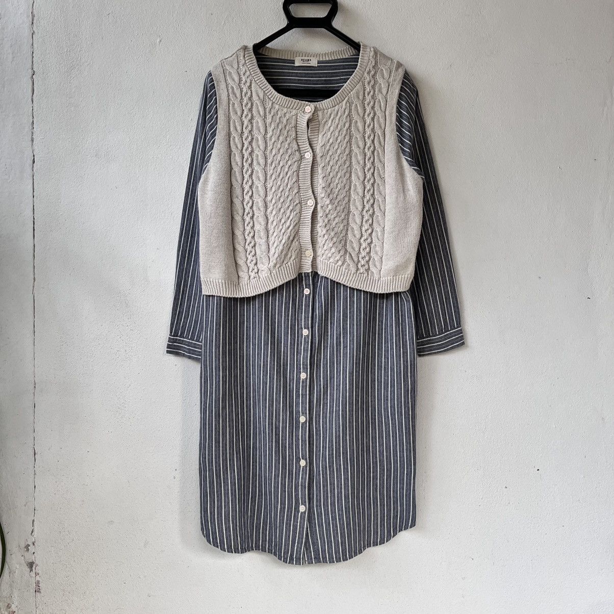 Beams Plus Beams Heart Hybrid Knit Panel Shirt Dress Cable Knit Stripe Size M / US 6-8 / IT 42-44 - 1 Thumbnail