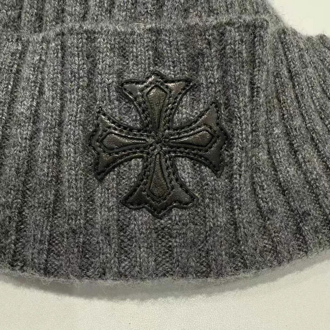 Chrome Hearts Chrome Hearts Grey Knit Cross-Pattern Leather Beanie Size ONE SIZE - 3 Thumbnail