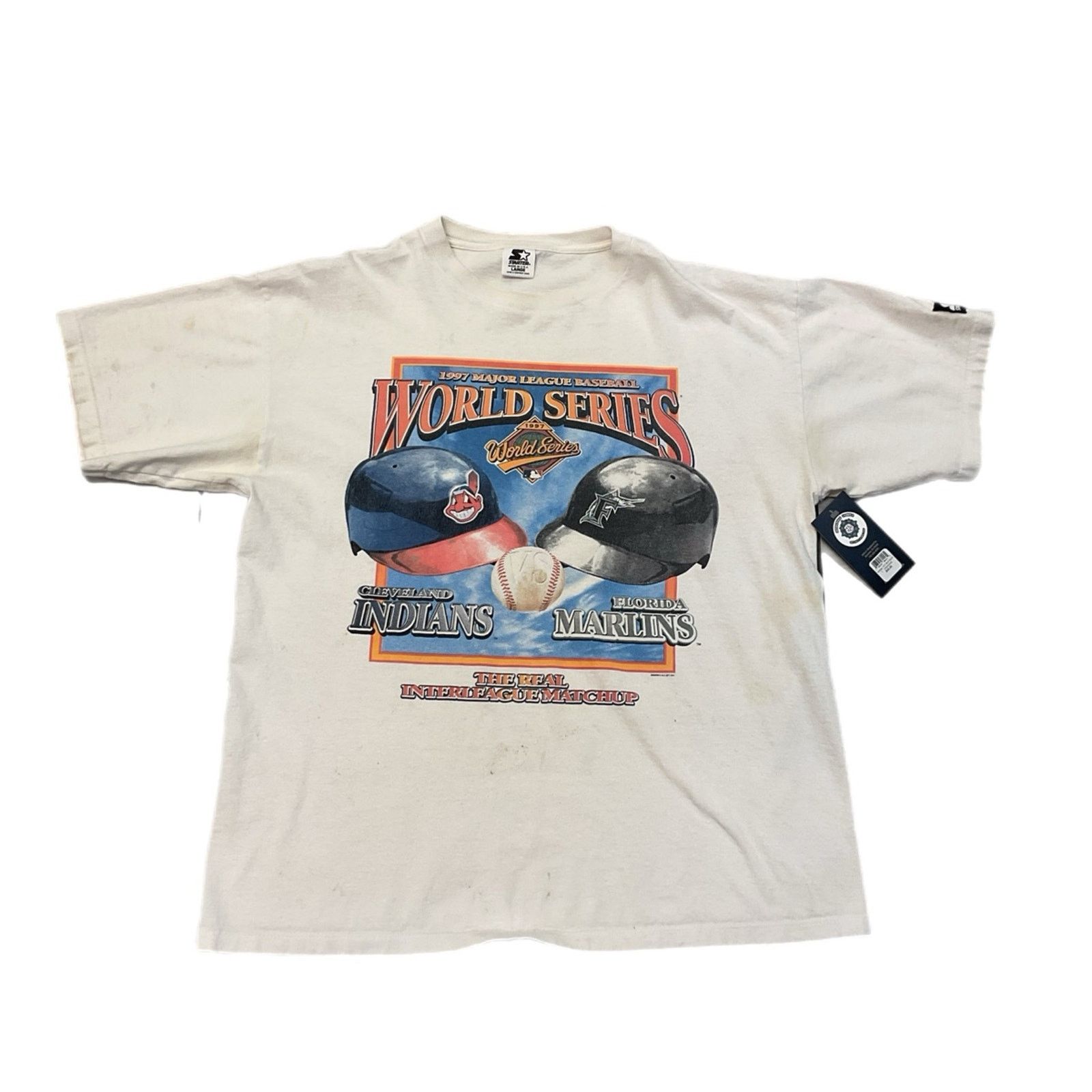Starter 1997 MLB World Series Indians vs Marlins Distressed T-Shirt Size US L / EU 52-54 / 3 - 1 Thumbnail