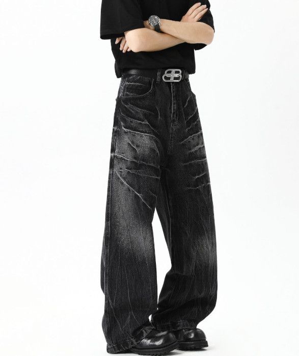 Vintage Washed Lightning Men's Streetwear Curved-Leg Jeans Size US 32 / EU 48 - 2 Thumbnail