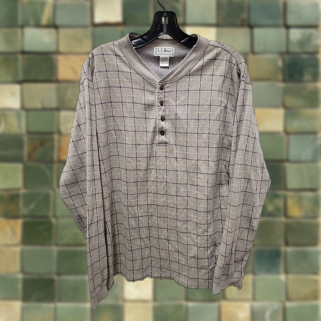 Vintage VINTAGE L.L. Bean Shirt Mens Large Taupe Henley Pullover Check Preppy 90s Mens Size US L / EU 52-54 / 3 - 1 Thumbnail
