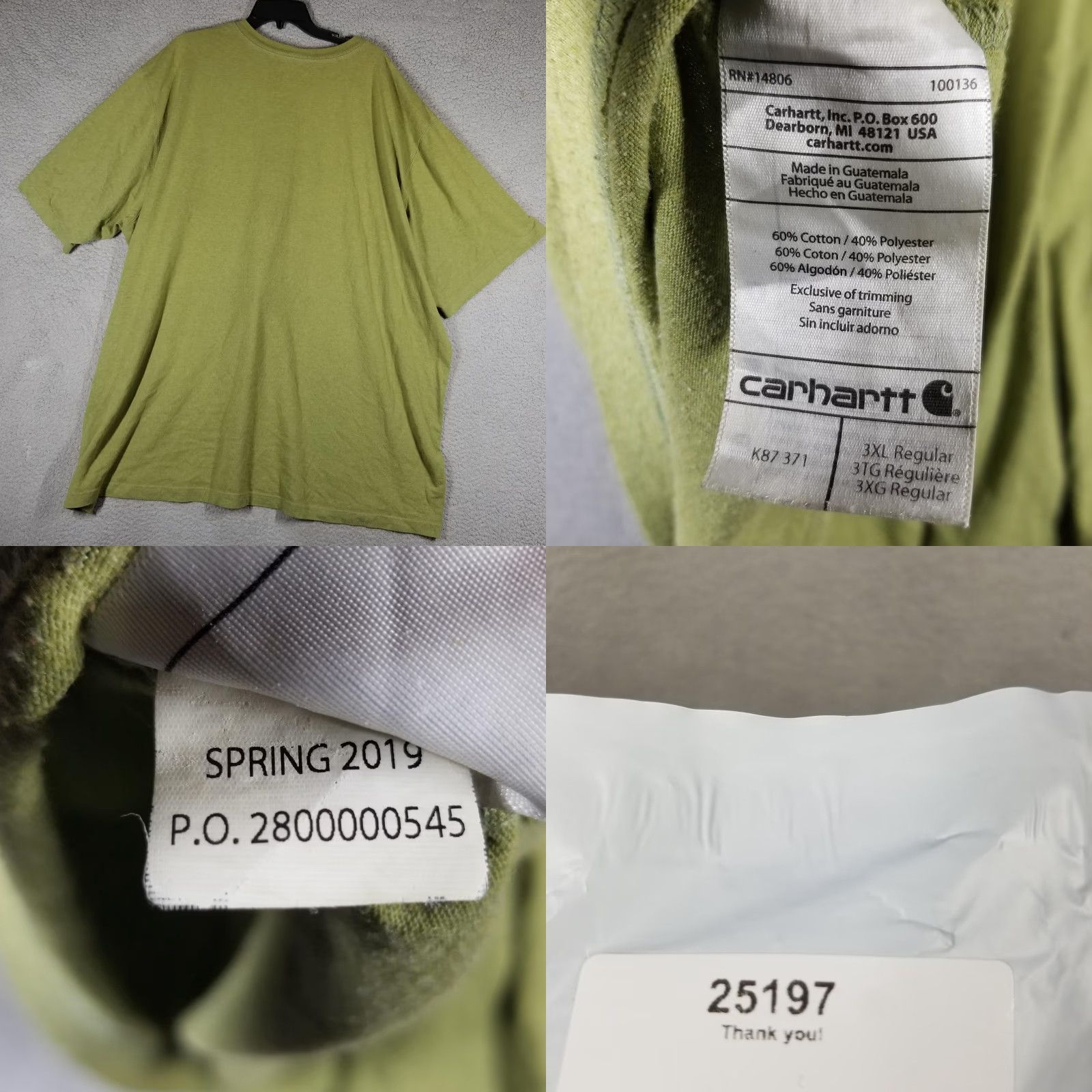 Carhartt Carhartt Mens Tee 3XL Green K87 Original Fit Pocket Short Sleeve Workwear Shirt Size US XXL / EU 58 / 5 - 8 Thumbnail