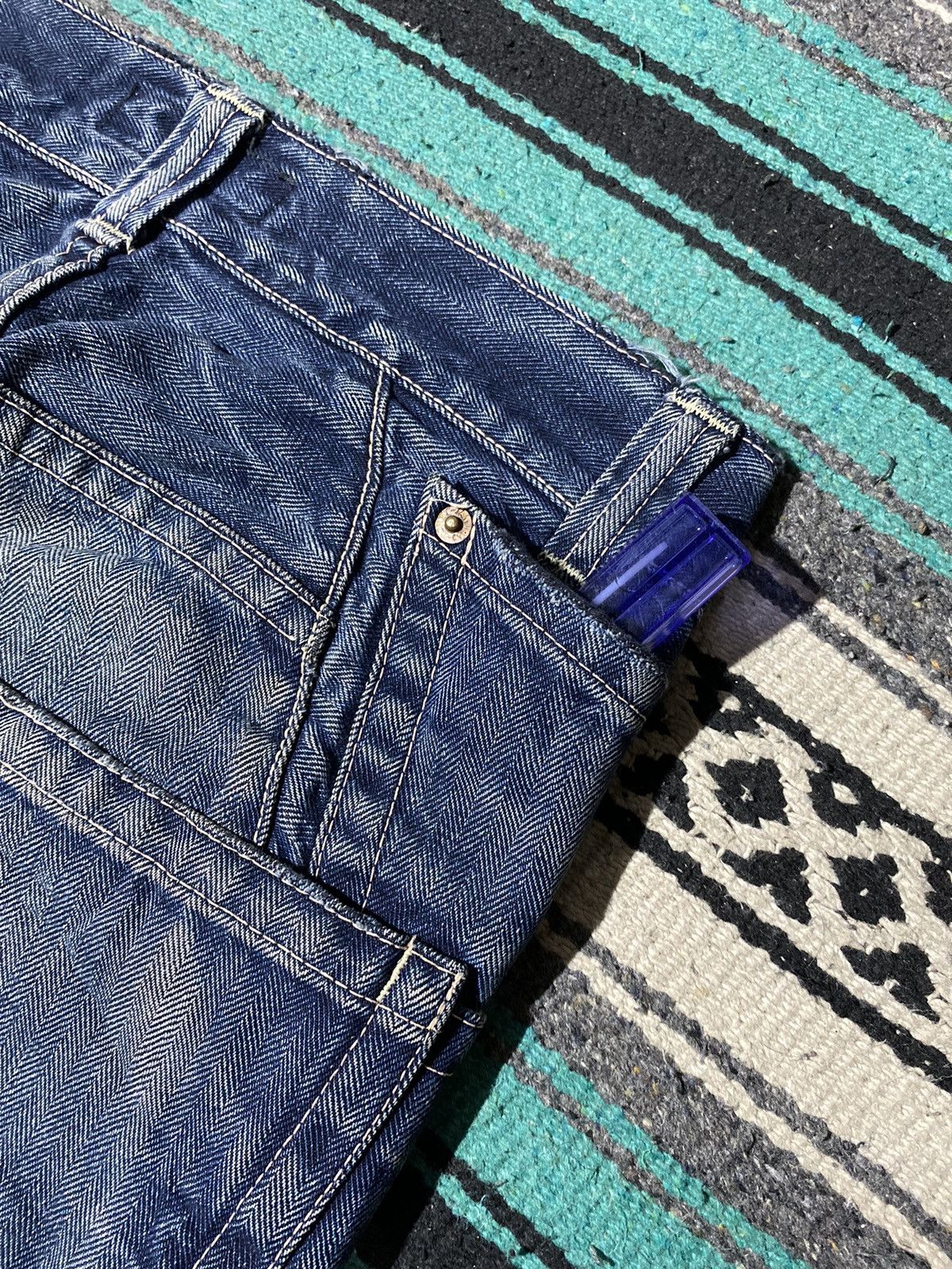 If Six Was Nine 2000s Johnbull Kojima Japan - Lace Up Spiral Cut Denim Pants Size US 31 - 10 Thumbnail