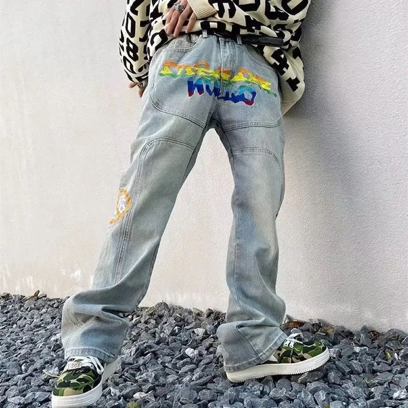 Japanese Brand Streetwear Letter Embroidery Vintage Blue Baggy Jeans Size US 32 / EU 48 - 3 Thumbnail