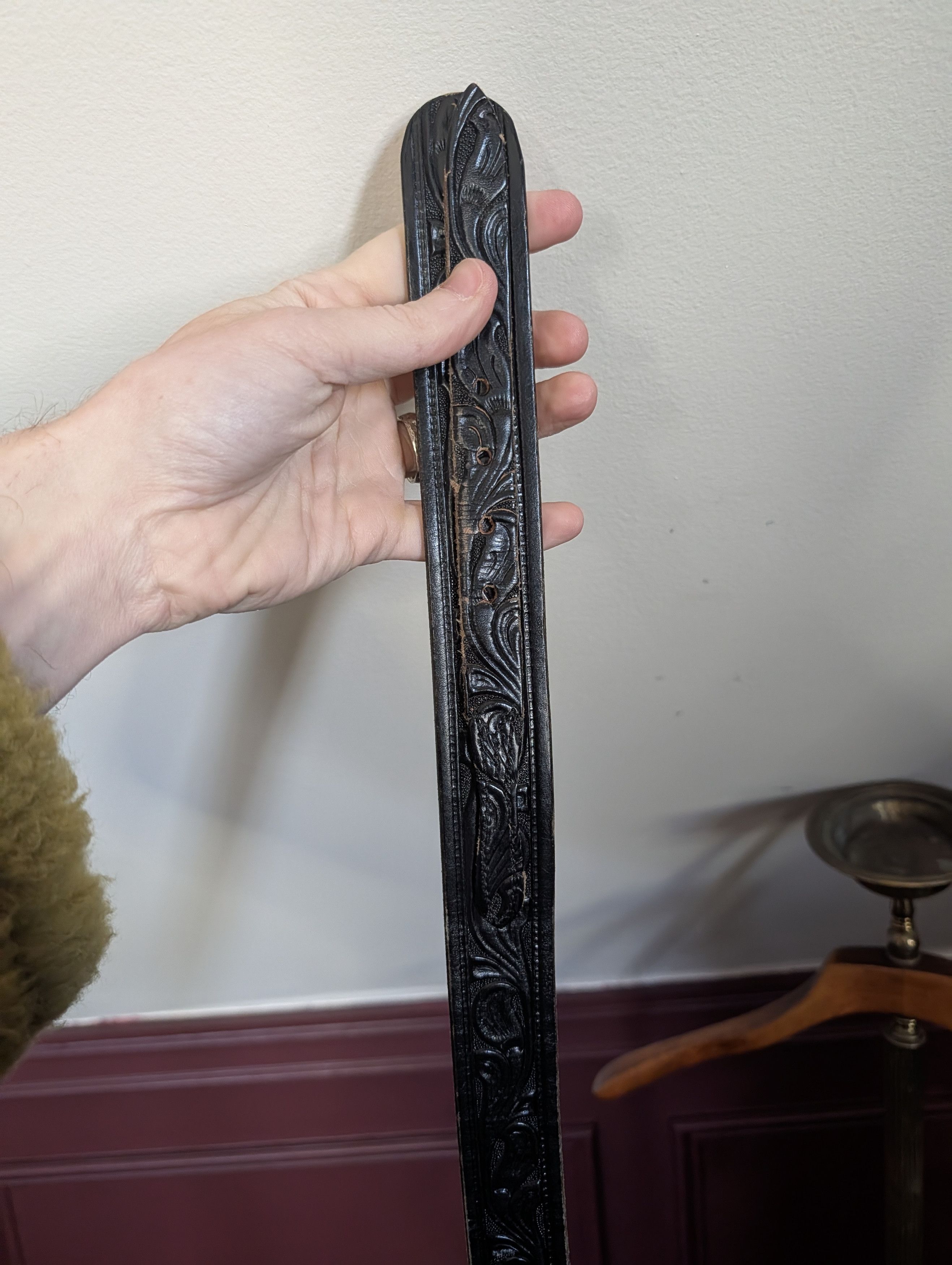 Vintage LOOPER vtg layered leather western embellished belt Size 46 - 6 Thumbnail