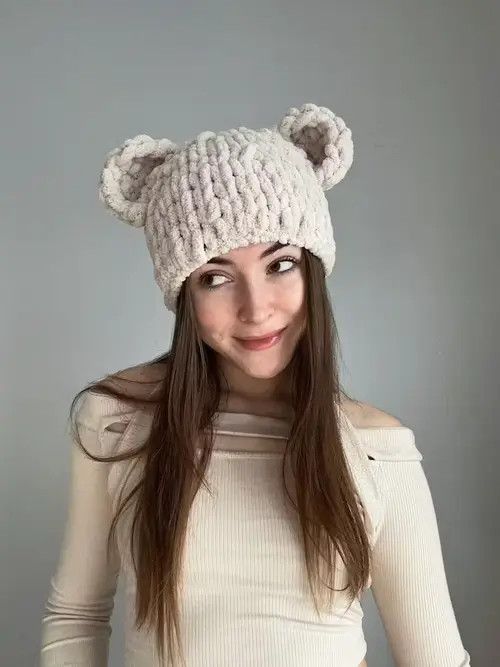 Japanese Brand Bear hat . Knitted handmade . Trend hat Size ONE SIZE - 2 Thumbnail