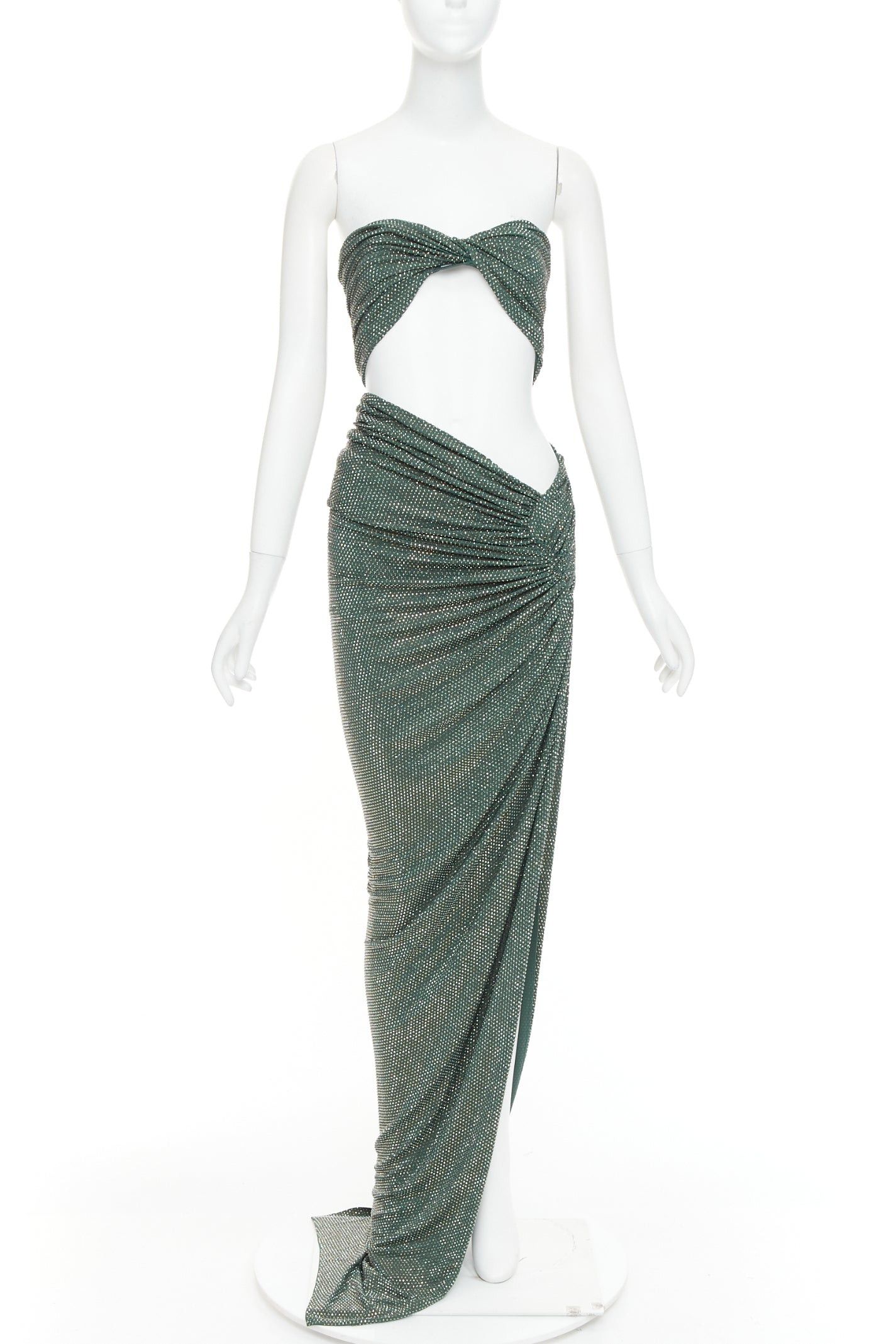 Alexandre Vauthier ALEXANDRE VAUTHIER Scarabeus green strass crystal cut out twisted bust low waist gown Size S / US 4 / IT 40 - 1 Thumbnail