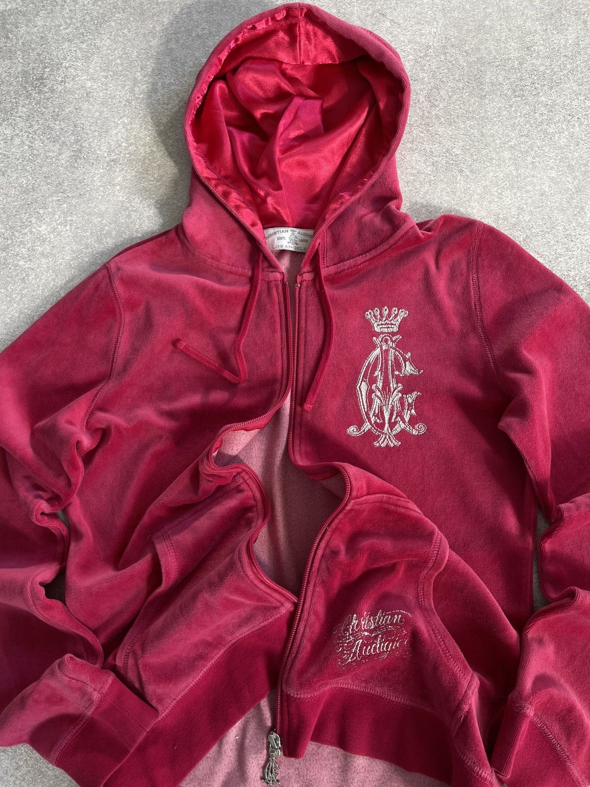 Christian Audigier VINTAGE CHRISTIAN AUDIGIER VELOUR Y2K ed hardy ZIP UP HOODIE Size L / US 10 / IT 46 - 4 Thumbnail