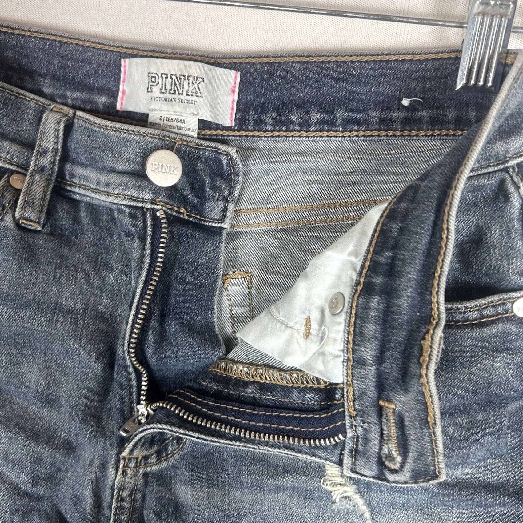Vintage Victoria's Secret PINK Women's Jeans Shorts Size 2 Distressed Denim Cut-Off Blue Size 26" / US 2 / IT 38 - 2 Thumbnail