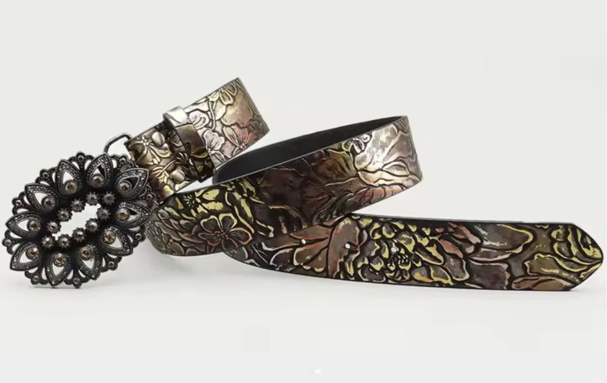 Japanese Brand 100 cm Rhinestone Inlaid Belt with Leaf Pattern Printed Belt Size 32 - 4 Thumbnail