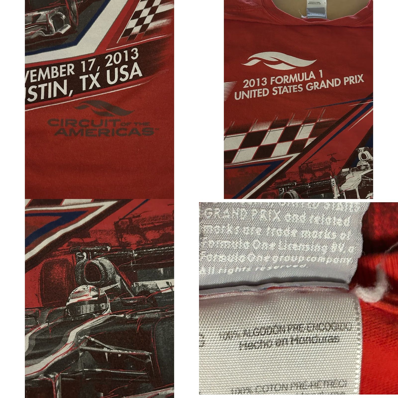 Gildan Formula 1 United States Grand Prix 2013 Shirt Men L Red Double-Sided Texas Gildan Size US L / EU 52-54 / 3 - 8 Thumbnail