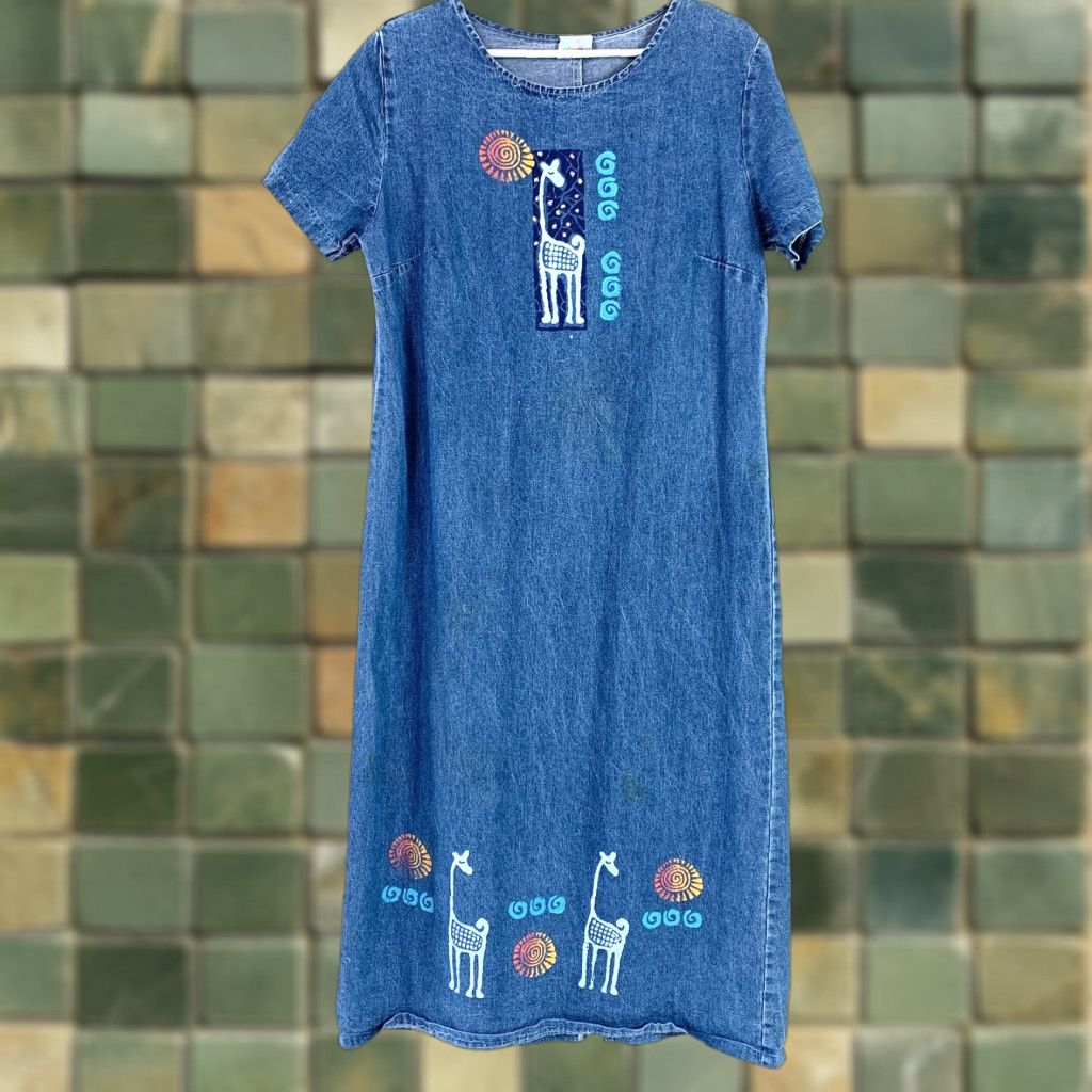 Melissa Melissa Molaire Safari Giraffe Art To Wear Embroidered Denim Dress XL Women Long Blue Cotton Denim Embroidered Dress 90s (If applicable) Mens/Womens Size XL / US 12-14 / IT 48-50 - 1 Thumbnail