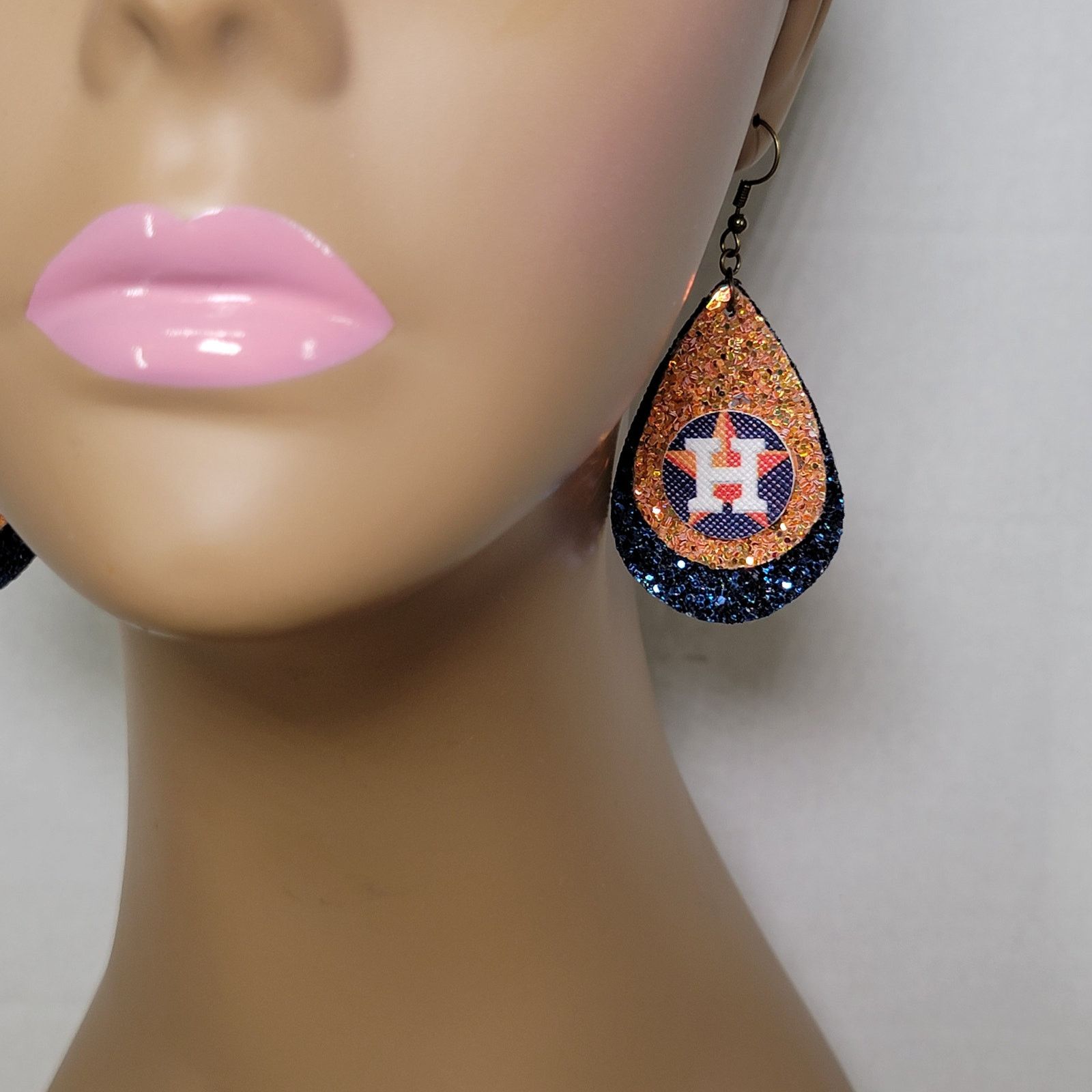 Other Houston Astros Orange - Blue Tear Drop Glitter Hook Earrings Size ONE SIZE - 3 Thumbnail