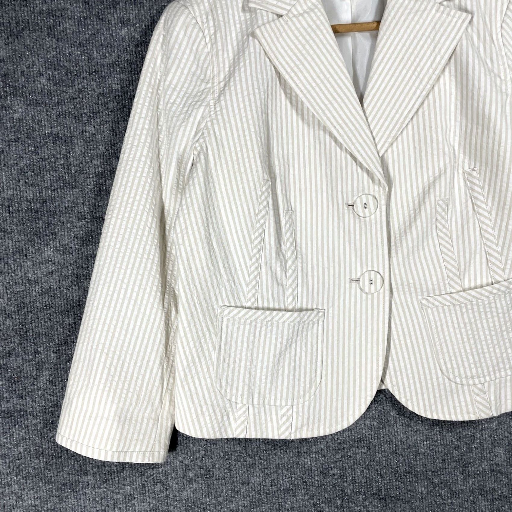 Vintage Sigrid Olsen Blazer Jacket Womens Petite 6 Seersucker Striped Summer Ivory Long Sleeve Seamless Size M / US 6-8 / IT 42-44 - 3 Thumbnail