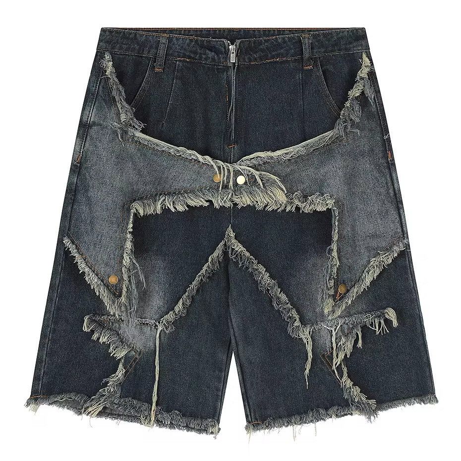 Japanese Brand retro star patch tassel denim short Size US 29 - 4 Thumbnail