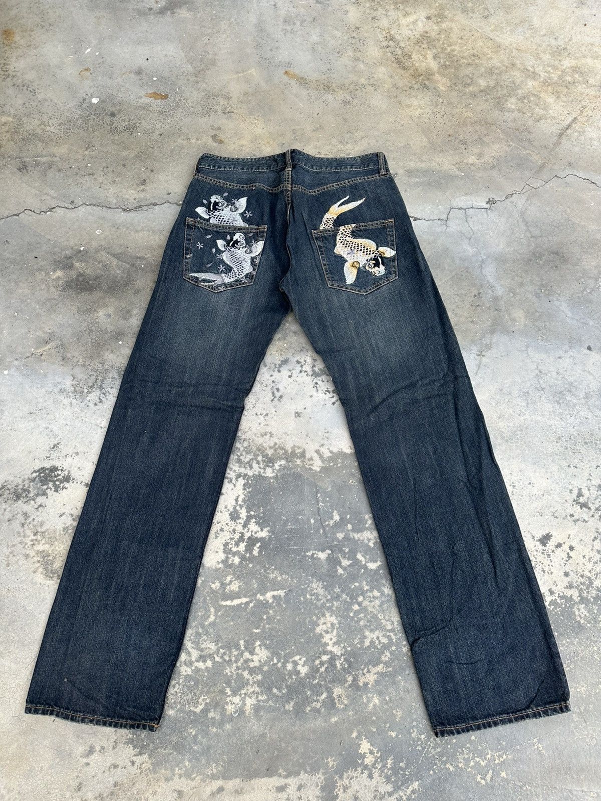 Japanese Brand Vintage Carp Embroidery Sukajan Denim Pant Size US 32 / EU 48 - 1 Thumbnail
