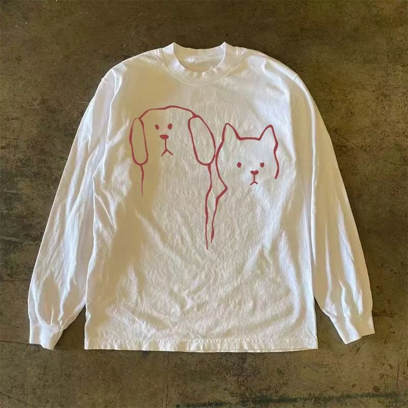 Japanese Brand White casual retro cat and dog print long-sleeved t-shirt Size US M / EU 48-50 / 2 - 1 Thumbnail