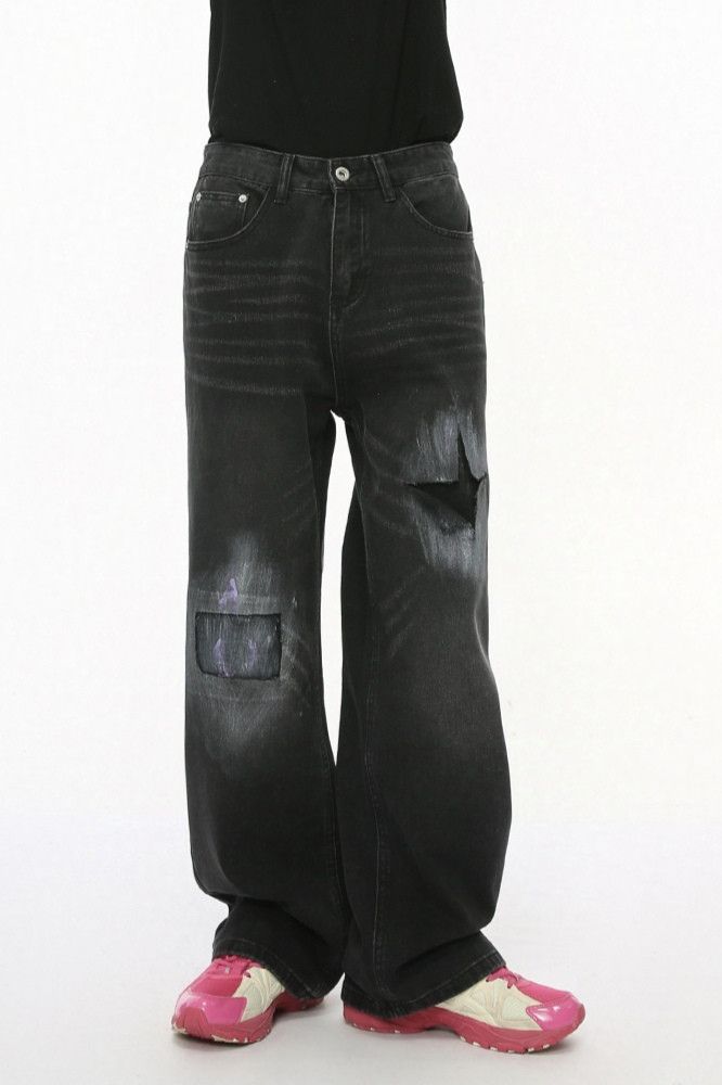Jean × Vintage Patch Piercing Design Jeans Size US 28 / EU 44 - 1 Thumbnail