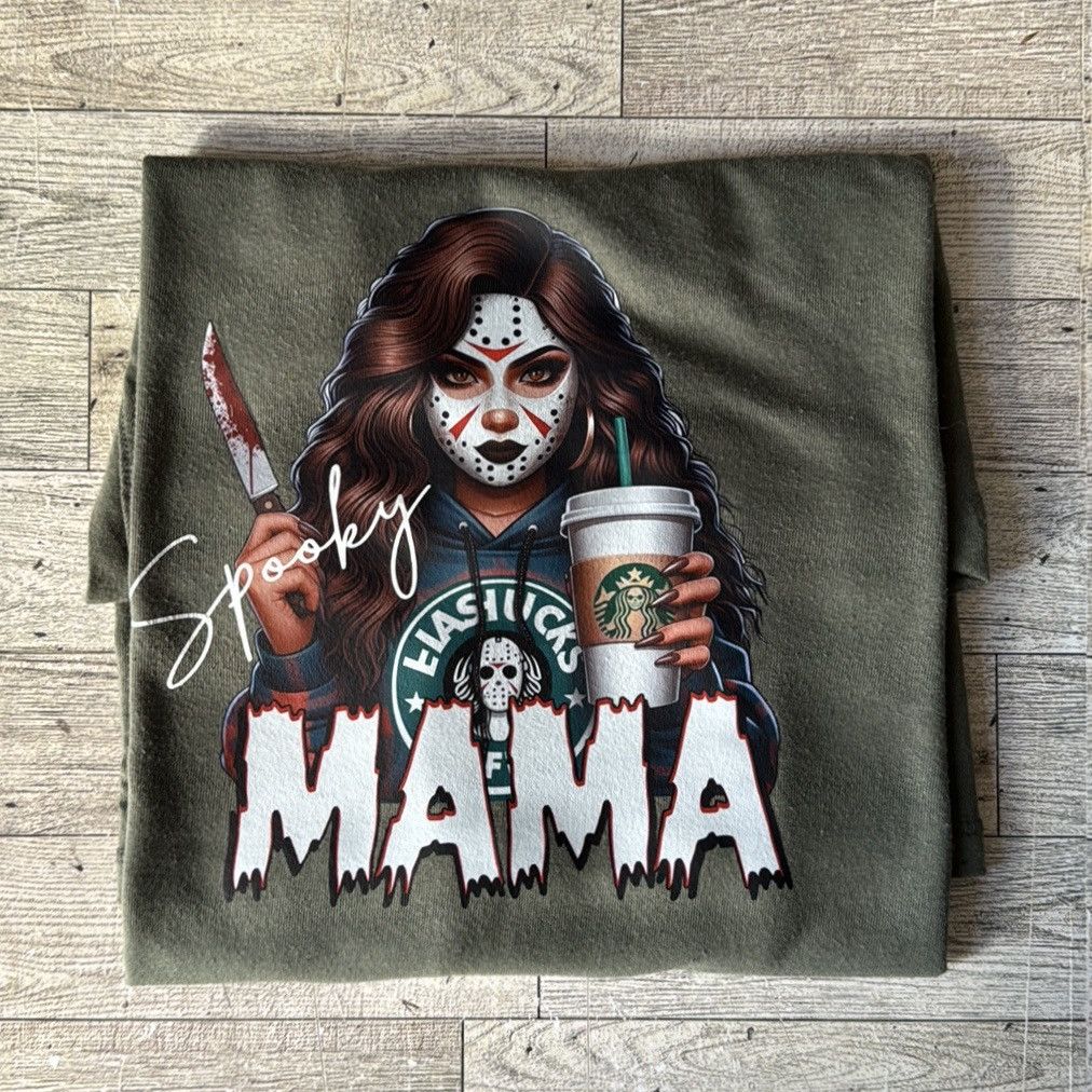 Vintage Spooky Mama, Coffee & Halloween Theme, Retro Fitted Tee Size L / US 10 / IT 46 - 14 Thumbnail