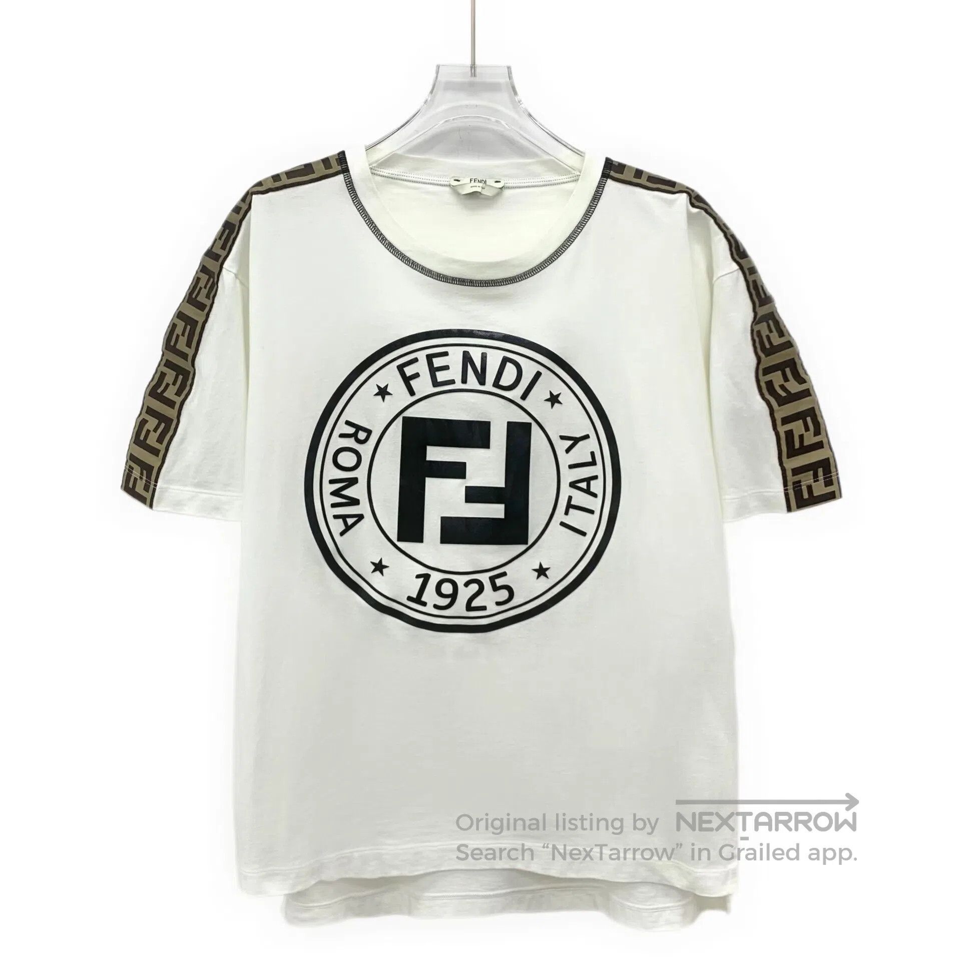 Fendi FENDI White Double F Printed Cotton Crew Neck Short Sleeve Size US L / EU 52-54 / 3 - 1 Thumbnail