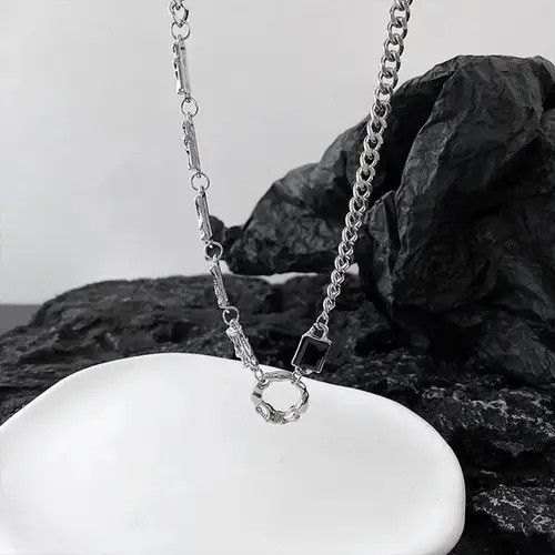 Jewelry × Vintage Titanium Steel Artificial Black Gem Pendant Necklace for Men Size ONE SIZE - 3 Thumbnail