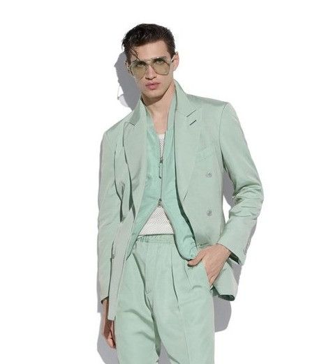 image of Tom Ford O1Loc1C0424 Jlxp02 Double Breasted Jacket In Light Blue, Men's (Size 2XL)