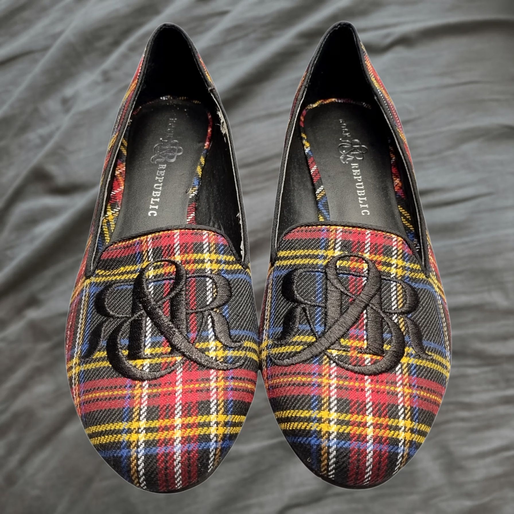 Vintage Rock & Republic Ballet Flats Womens 9.5M Multi Plaid Embroidered Logo Slip On Size US 10 / IT 40 - 1 Thumbnail