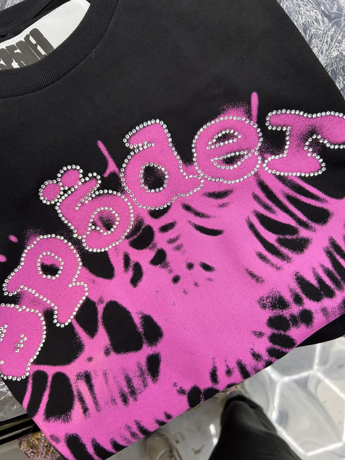 Sp5der Sp5der Rhinestone Scattered Web Tee Black Pink Size M Size US M / EU 48-50 / 2 - 7 Thumbnail