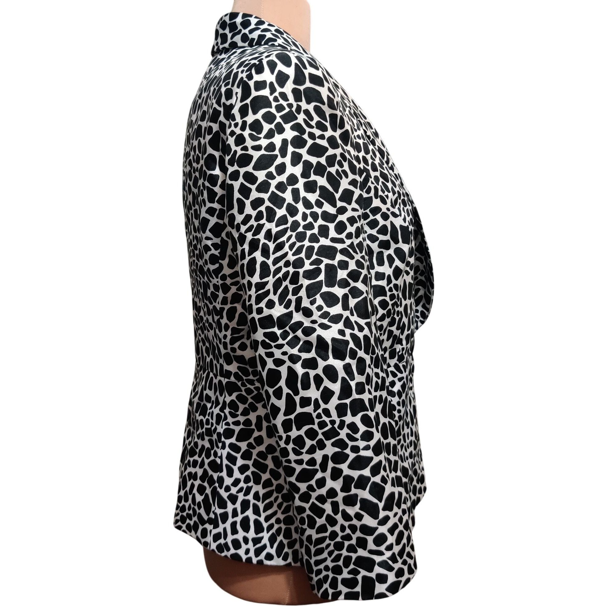 Kasper Kasper Womens 12 Black White Giraffe Animal Print Satin Blaz Size XL / US 12-14 / IT 48-50 - 3 Thumbnail