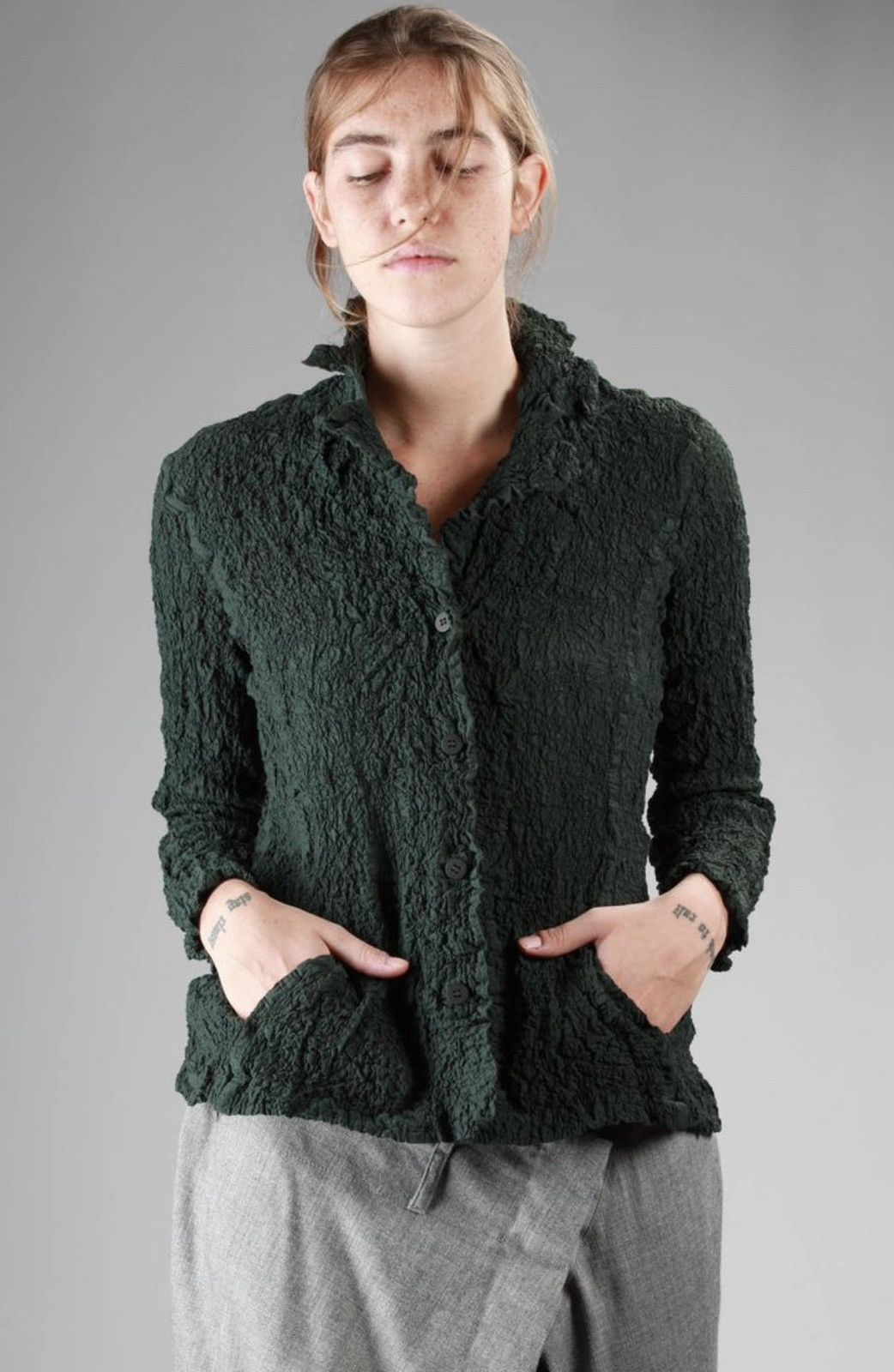 Issey Miyake Issey Miyake Cauliflower Crinkled Jacket With a Collar Green Size S / US 4 / IT 40 - 7 Thumbnail