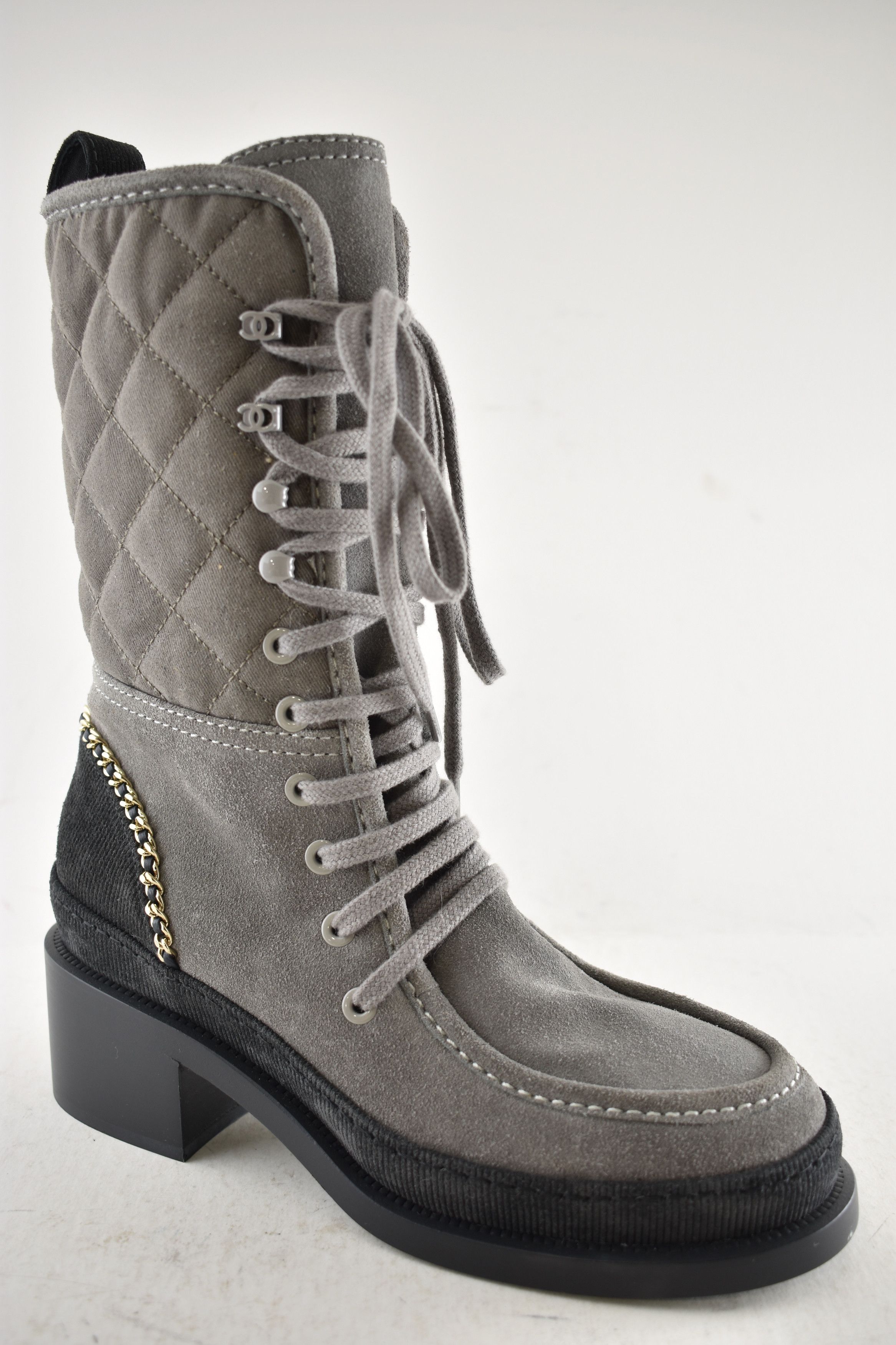 Chanel Chanel 24K Grey Quilted Chain Combat Military Tall Boot 36 Size US 6 / IT 36 - 4 Thumbnail