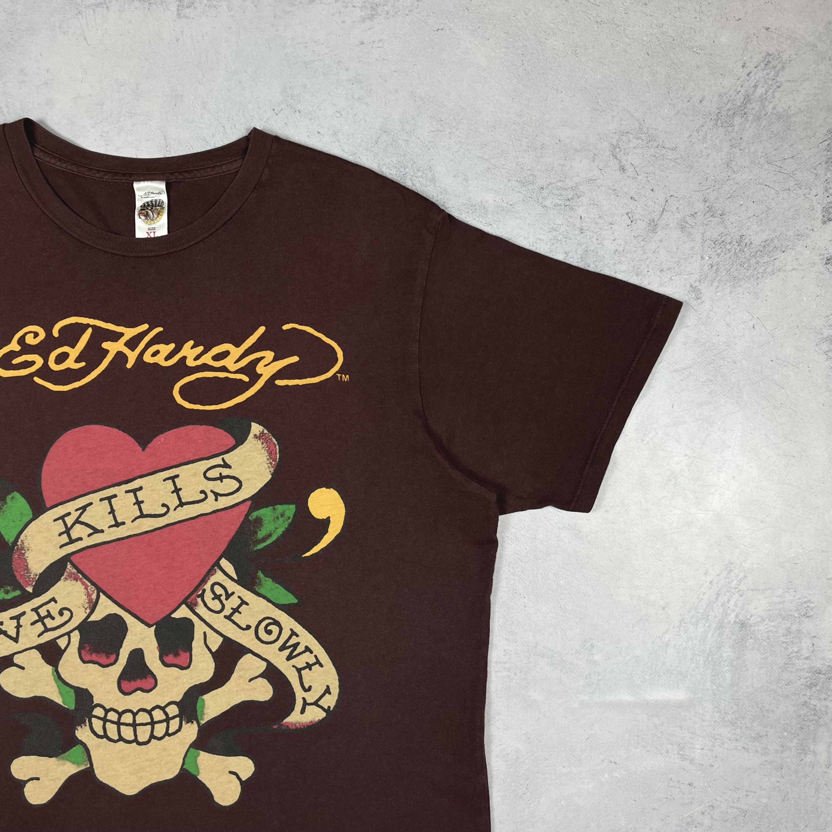 Ed Hardy Vintage Ed Hardy Y2K Skulls Big Logo Brown T Shirt 00’s Size US XL / EU 56 / 4 - 3 Thumbnail