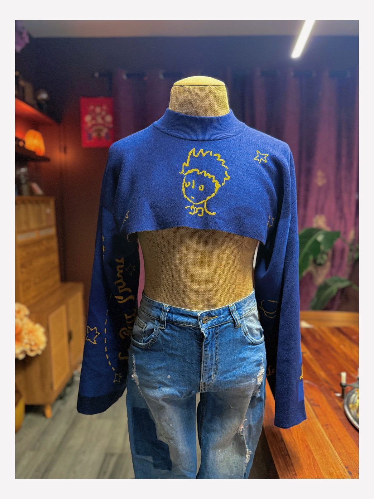 Other Navy “Little Prince” Inspired Cropped Knit Sweater Size ONE SIZE - 1 Thumbnail
