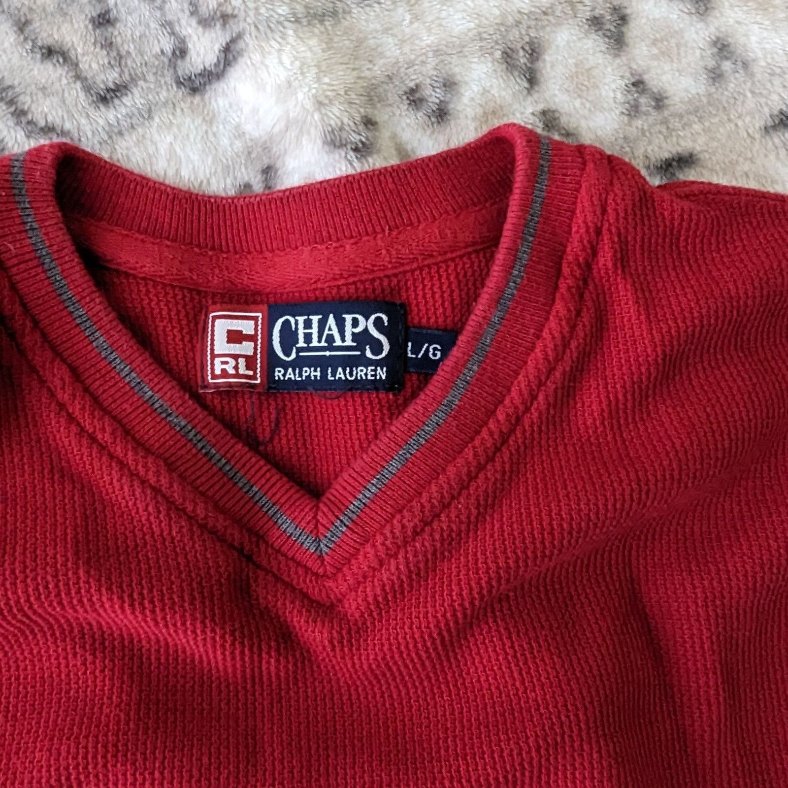 Chaps Chaps V-Neck Sweater Men's Large Red Thermal Waffle Knit Size US L / EU 52-54 / 3 - 4 Thumbnail