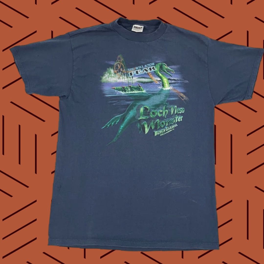 Tultex VINTAGE Busch Gardens Loch Ness Monster Shirt Mens XL Blue Know Fear Graphic T Size US XL / EU 56 / 4 - 1 Thumbnail
