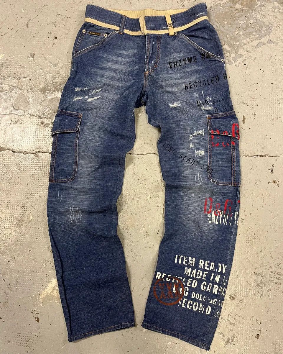Dolce & Gabbana AW2004 Dolce & Gabbana Blue Denim Cargo Written Jeans Size US 31 - 1 Thumbnail