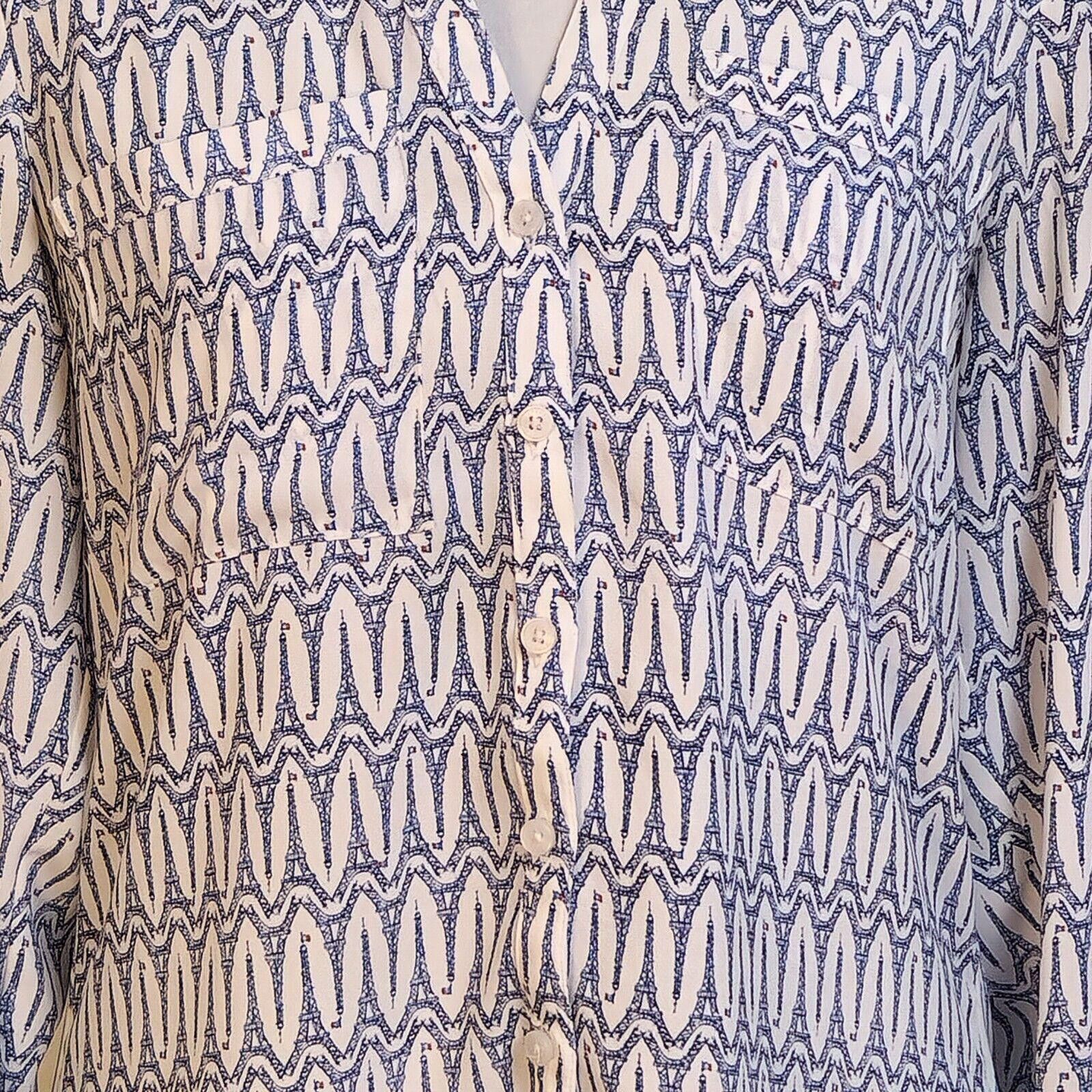 Express Express Portofino Size XS Blouse Eifel Tower Roll Tab Sleeve Size XS / US 0-2 / IT 36-38 - 6 Thumbnail