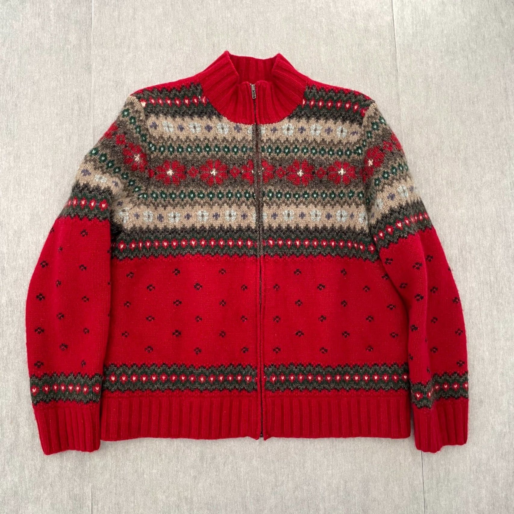 Ralph Lauren Lauren Ralph Lauren Sweater Womens P/L Red Full Zip Wool Hand Knit Fair Isle Size L / US 10 / IT 46 - 2 Thumbnail