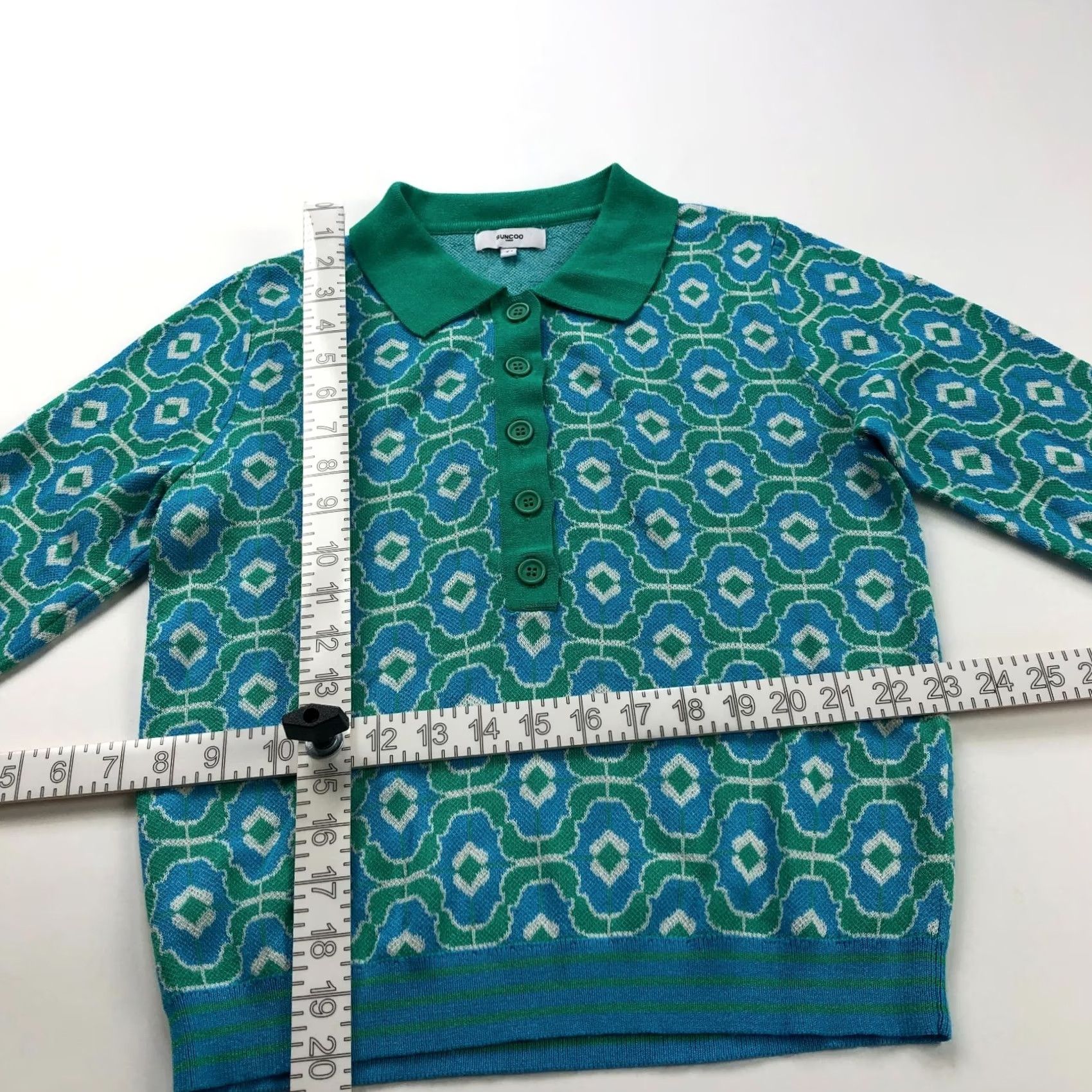 Vintage Suncoo Paris XS/S (Size T1) Collared Polo Sweater All Over Print Blue HRJ Size S / US 4 / IT 40 - 3 Thumbnail
