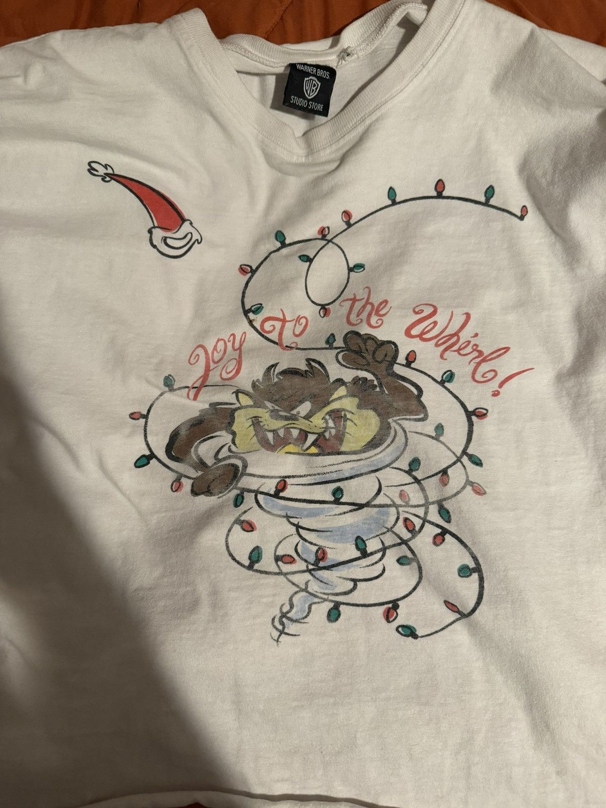 Warner Bros Vintage Looney Tunes Taz “Joy to the Whirl” Christmas Tee Size US M / EU 48-50 / 2 - 2 Thumbnail