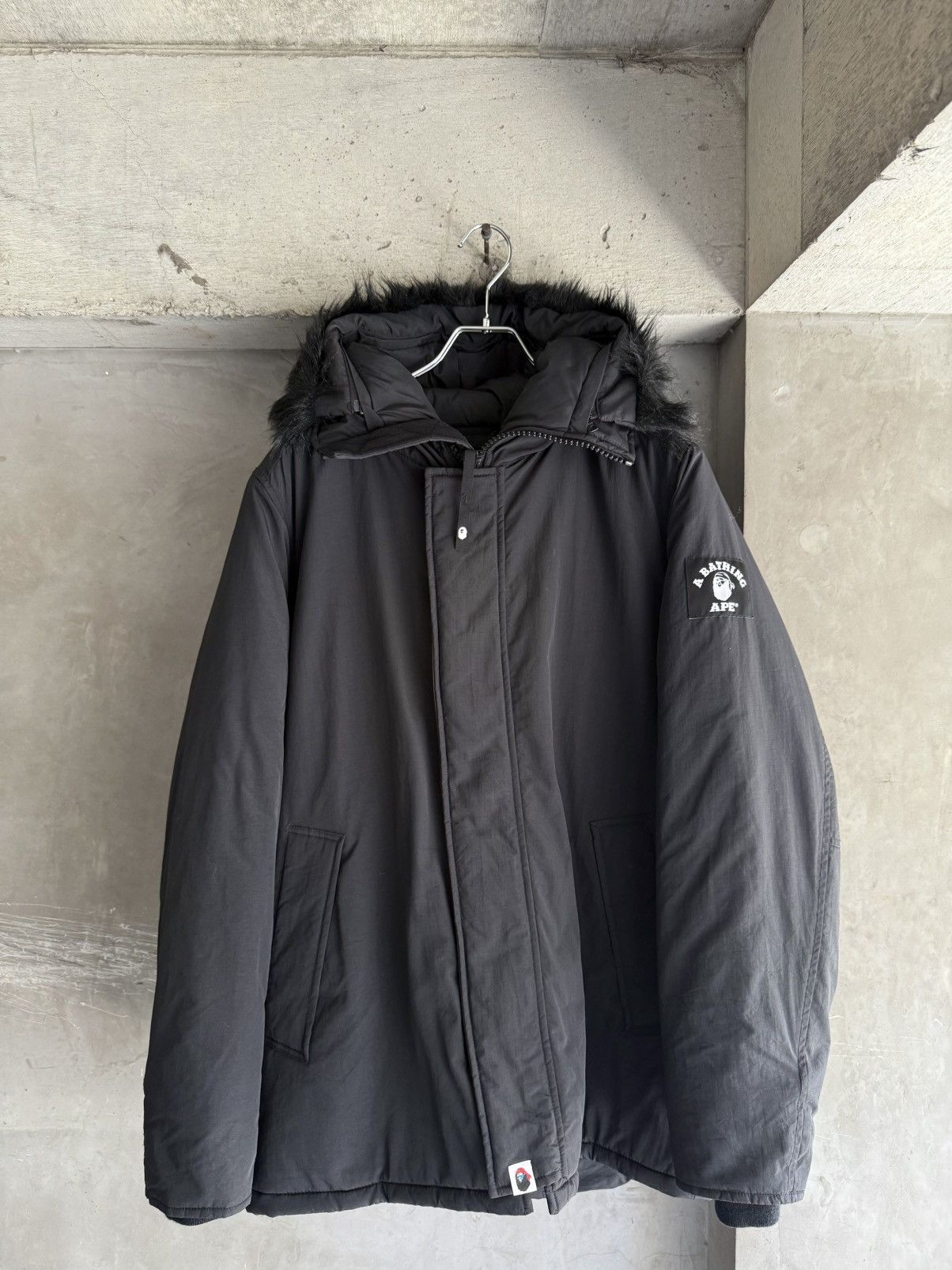 Bape A BATHING APE BLack Fur Hooded Down Jacket Size US M / EU 48-50 / 2 - 1 Thumbnail