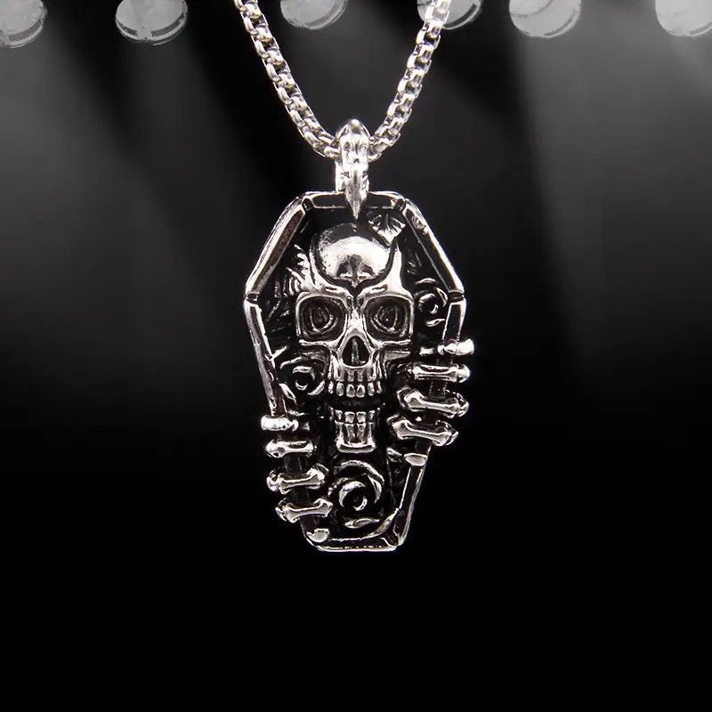 Jewelry Ghost Face Coffin Skeleton Necklace Pendant Necklace Size ONE SIZE - 1 Thumbnail