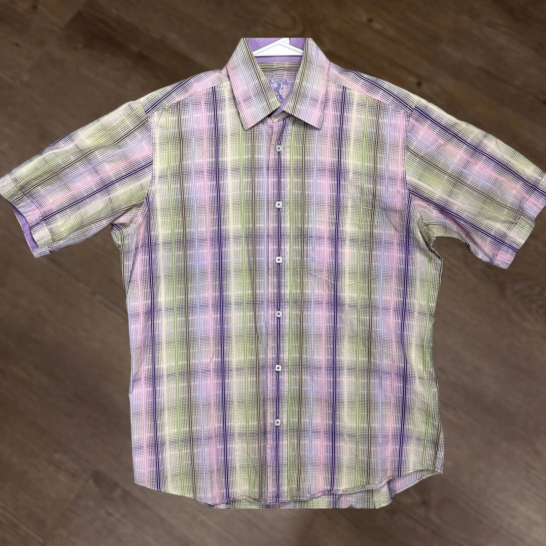 BUGATCHI BUGATCHI Button Up Shirt Mens Medium Plaid 100% Cotton Short Sleeve Multi Color Casual Chest 44 in Cotton Regular Fit 2XL? Size US XXL / EU 58 / 5 - 1 Thumbnail
