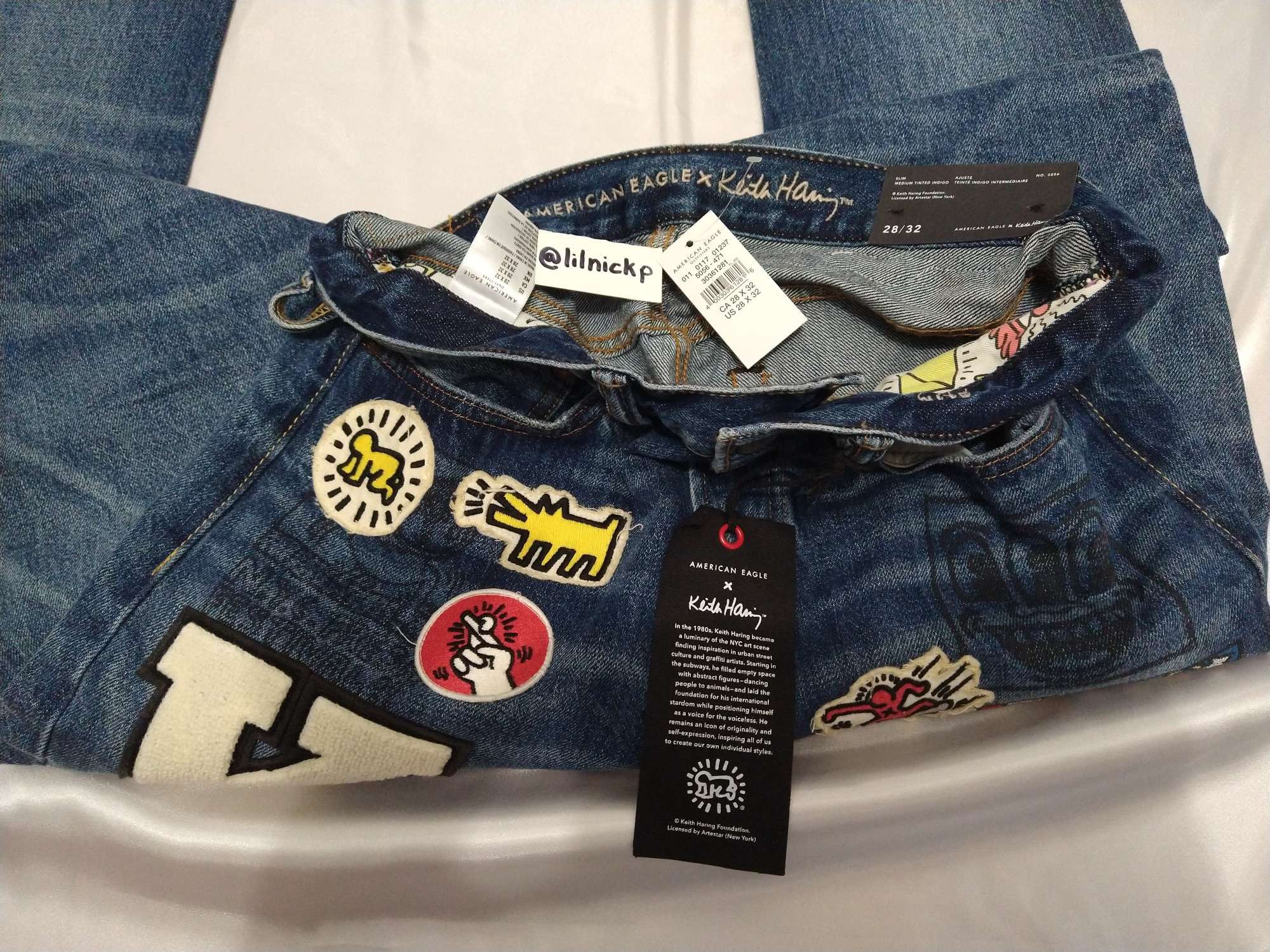 Keith Haring KEITH HARING PATCHES GRAPHICS MEN'S SLIM FIT JEANS Size US 28 / EU 44 - 3 Thumbnail